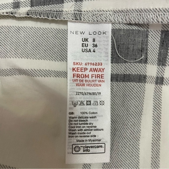 New Look Asos White and Black Plaid Tie Neck Tiered Dress US 4 - Picture 8 of 8